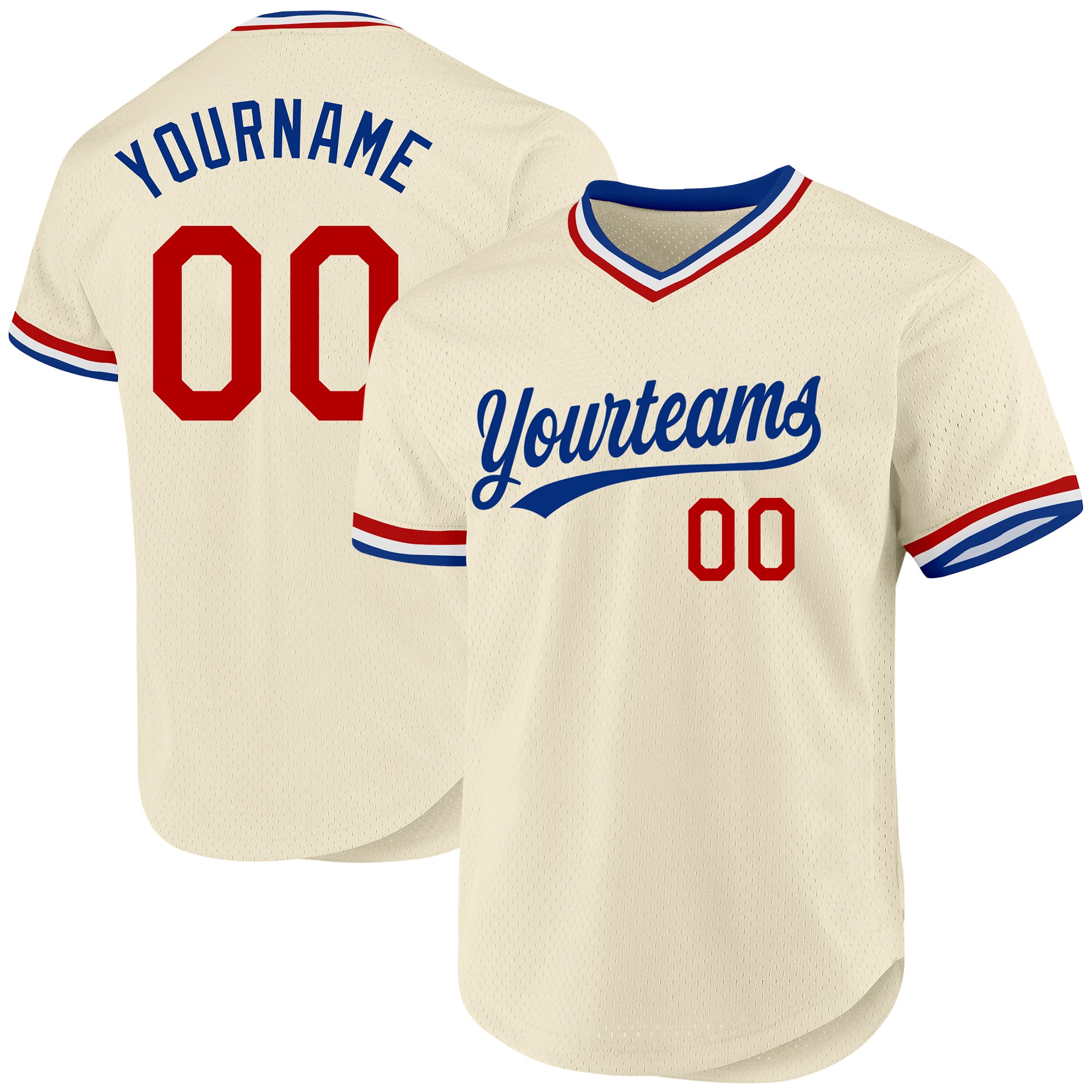 Personalized Red Cream Baseball Jersey - Royal White Throwback Style Personalized Cream Red Royal-White Throwback Baseball