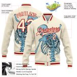 Personalized 3D Skull Cream Red Varsity Bomber Jacket Full-Snap Fashion Letterman Personalized Cream Red Skull Fashion 3D