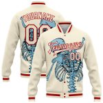 Personalized 3D Skull Cream Red Varsity Bomber Jacket Full-Snap Fashion Letterman Personalized Cream Red Skull Fashion 3D