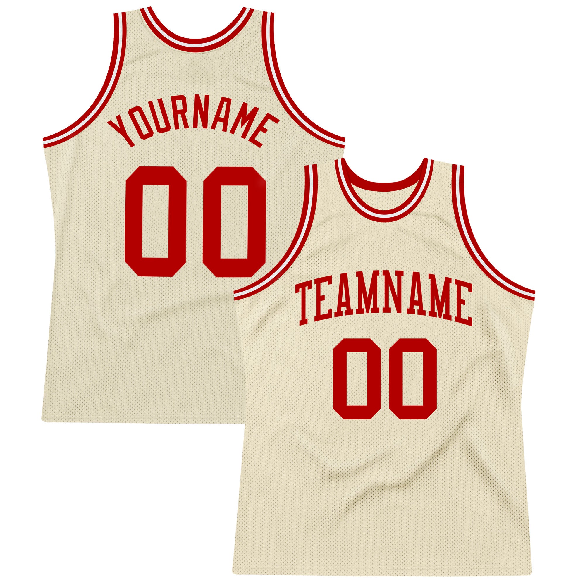Custom Name and Number Red-White Cream Authentic Throwback Basketball Jersey Personalization Available Personalized Cream