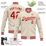 Personalized Red White Cream Varsity Letterman Bomber Jacket Full-Snap Personalized Cream Red-White Bomber Full-Snap Varsity