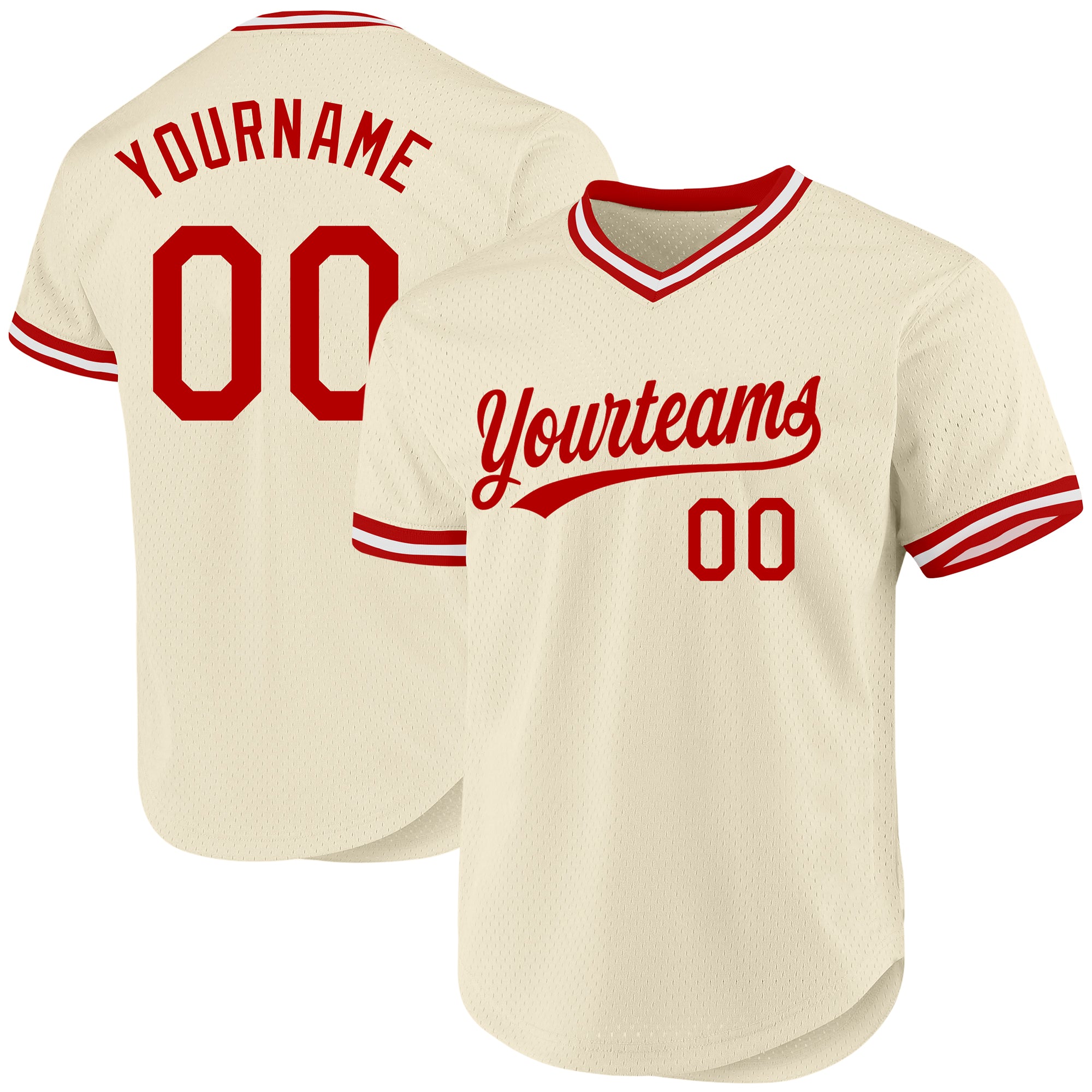 Personalized Cream Red-White Baseball Jersey - Custom Throwback Style Jersey Personalized Cream Red-White Throwback Baseball