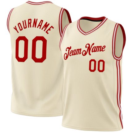 Personalized Red White Cream Basketball Jersey for Throwback Style 2 Personalized Cream Red-White Throwback Basketball Jersey