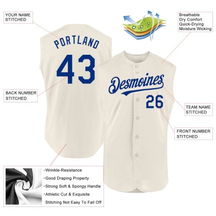 Custom Name and Number Personalized Cream Royal Sleeveless Baseball Jersey - Team Gear Personalized Cream Royal Authentic
