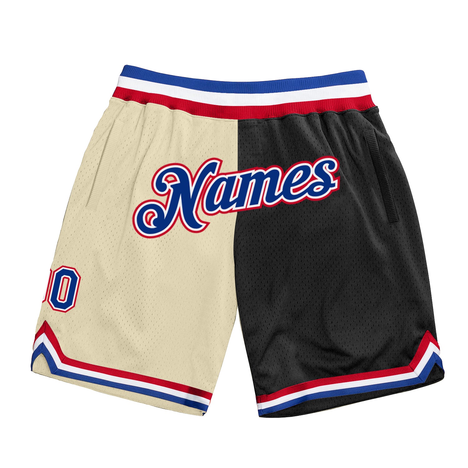 Custom Name Number Basketball Shorts - Personalized Cream Royal-Black Authentic Throwback Fashion Split Design Personalized