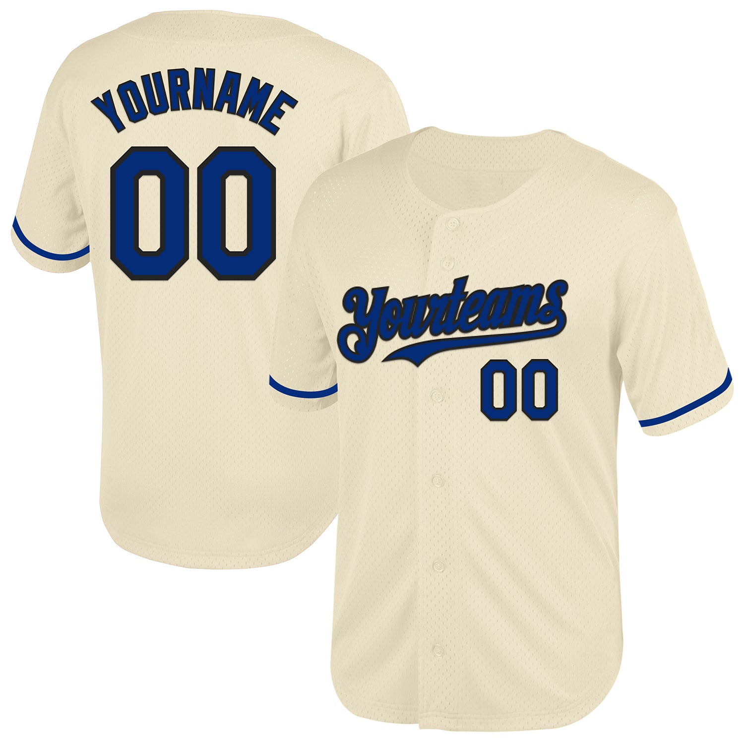 Custom Name and Number Authentic Throwback Baseball Jersey in Cream and Royal-Black Mesh Personalized Cream Royal-Black Mesh