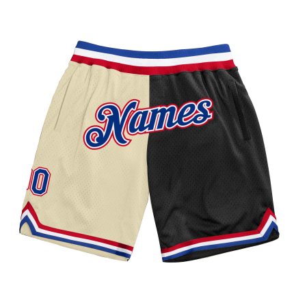 Personalized Cream Black Basketball Shorts | Fashion Split Design for Ultimate Style Personalized Cream Royal-Black Throwback