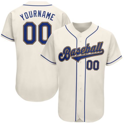 Personalized Authentic Baseball Jersey in Cream and Royal-Gold Color Personalized Cream Royal-Gold Authentic Baseball Jersey