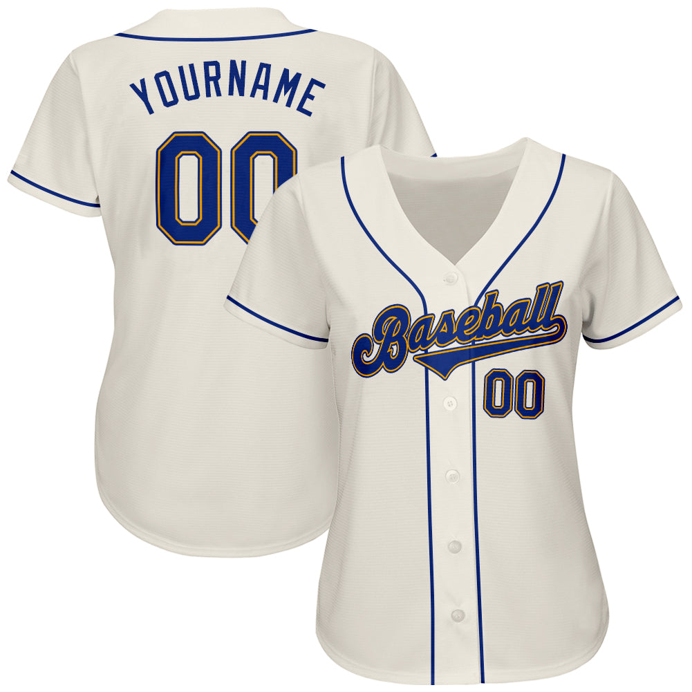 Personalized Cream Royal-Gold Authentic Baseball Jersey Personalized Authentic Baseball Jersey in Cream and Royal-Gold Color Personalized Cream Royal-Gold Authentic Baseball Jersey - Image 2