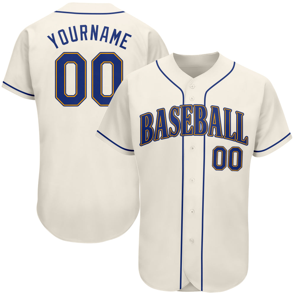 Custom Royal-Gold Baseball Jersey with Personalized Name and Number - Authentic Team Apparel Personalized Cream Royal-Gold