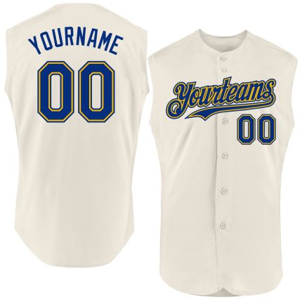 Personalized Royal-Gold Cream Authentic Sleeveless Baseball Jersey Personalized Cream Royal-Gold Authentic Sleeveless Baseball