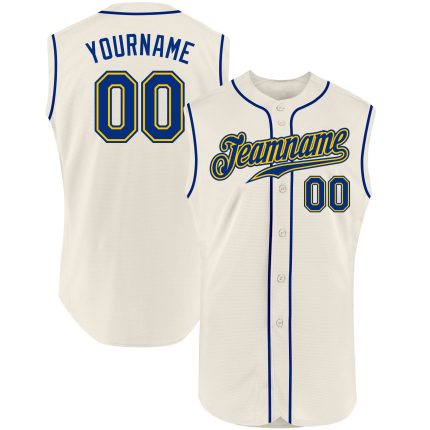 Custom Name and Number Personalized Cream and Royal-Gold Sleeveless Baseball Jersey Personalized Cream Royal-Gold Authentic