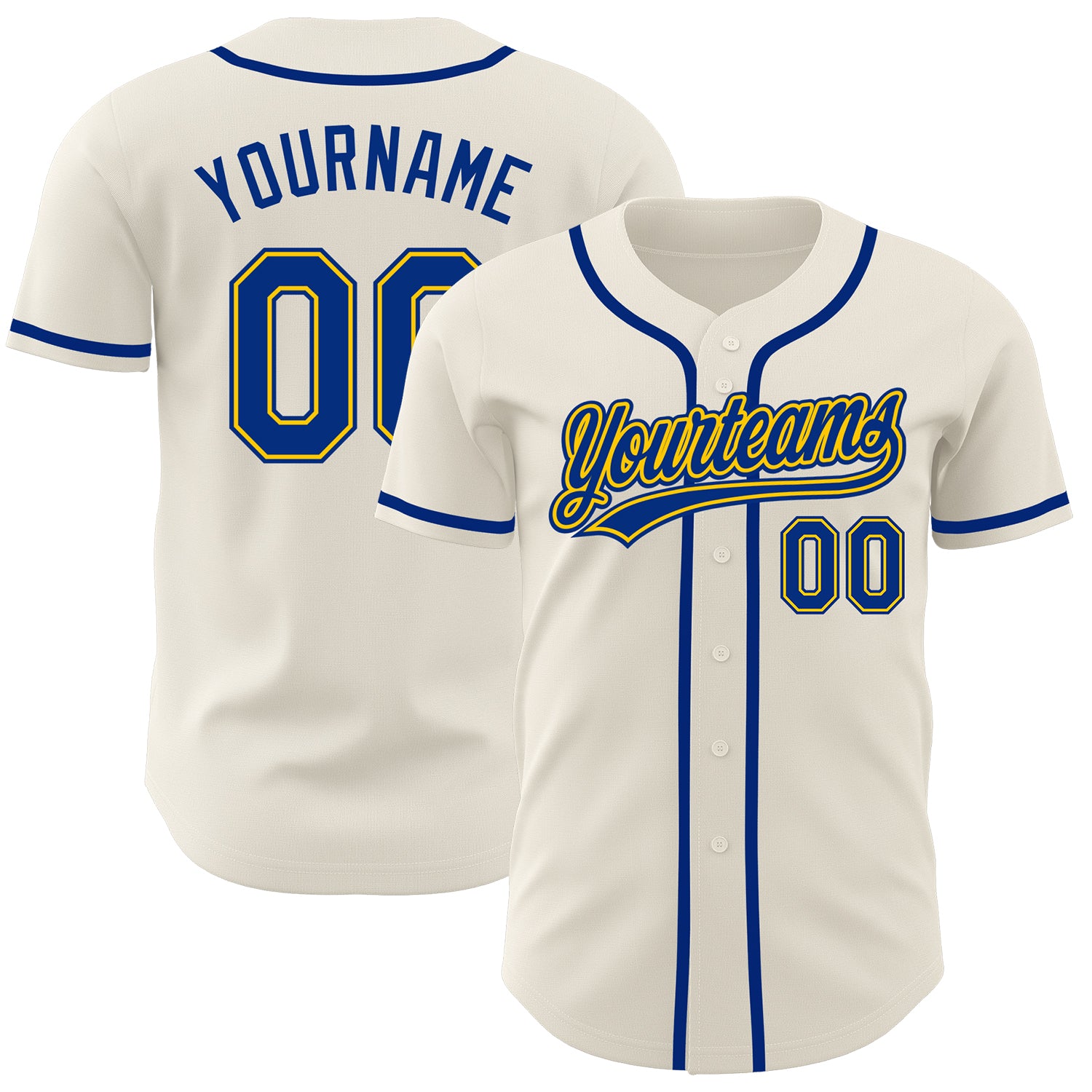 Personalized Royal Gold Baseball Jersey - Custom Cream Jersey for Adults Personalized Cream Royal-Gold Baseball Jersey 4