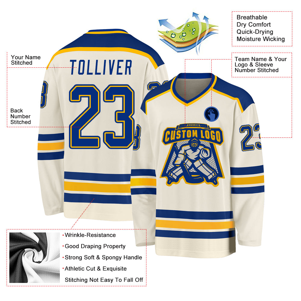 Personalized Cream Royal-Gold Hockey Jersey 2 Personalized Royal Gold Hockey Jersey Cream - Custom Team Jersey 2 Personalized Cream Royal-Gold Hockey Jersey 2 - Image 3