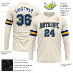 Custom Name and Number Performance T-Shirt in Cream Royal-Gold Long Sleeve Design Personalized Cream Royal-Gold Long Sleeve