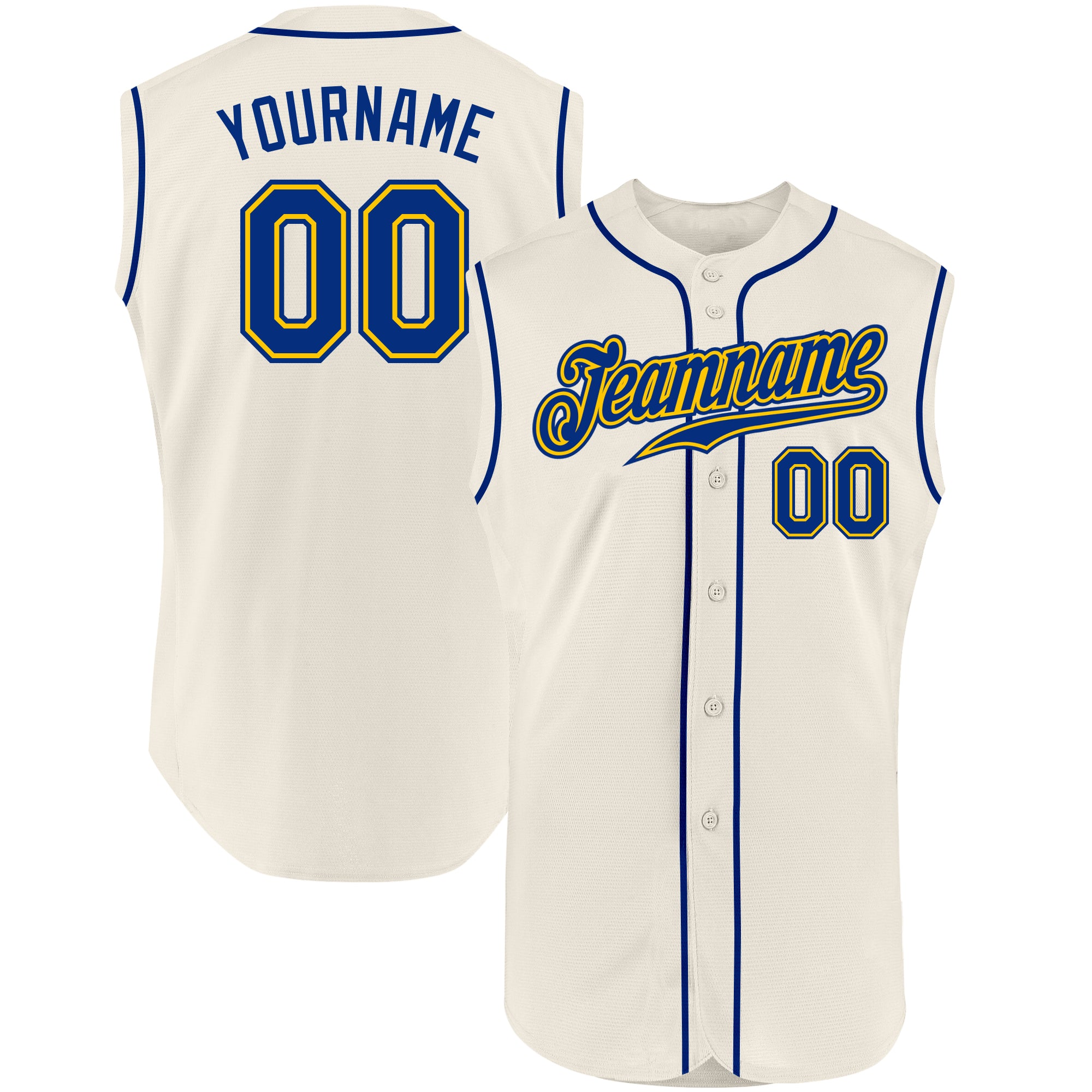 Personalized Cream Royal Gold Sleeveless Jersey for Baseball Fans Personalized Cream Royal-Gold Sleeveless Baseball Jersey
