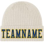 Custom Cream Gold Stitched Knit Hat - Personalized Cuffed Beanie Personalized Cream Royal-Gold Stitched Cuffed Knit Hat