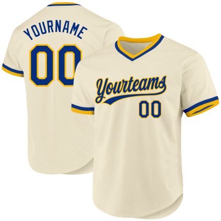 Custom Cream and Royal-Gold Throwback Baseball Jersey Personalized Design Personalized Cream Royal-Gold Throwback Baseball