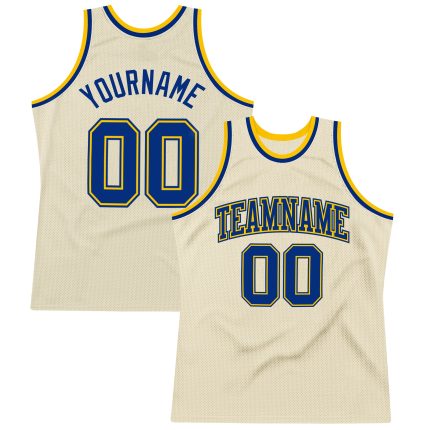 Personalized Royal Gold Throwback Basketball Jersey - Custom Cream Edition Personalized Cream Royal-Gold Throwback Basketball