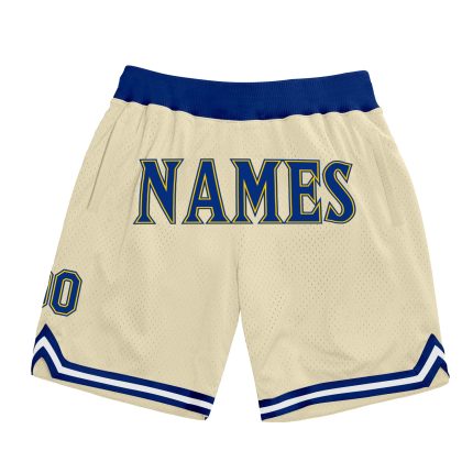 Personalized Cream Royal Gold Basketball Shorts for Men - Throwback Style Personalized Cream Royal-Gold Throwback Basketball