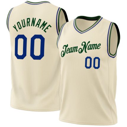 Personalized Royal Green Basketball Jersey - Cream Throwback Style Personalized Cream Royal-Green Throwback Basketball Jersey