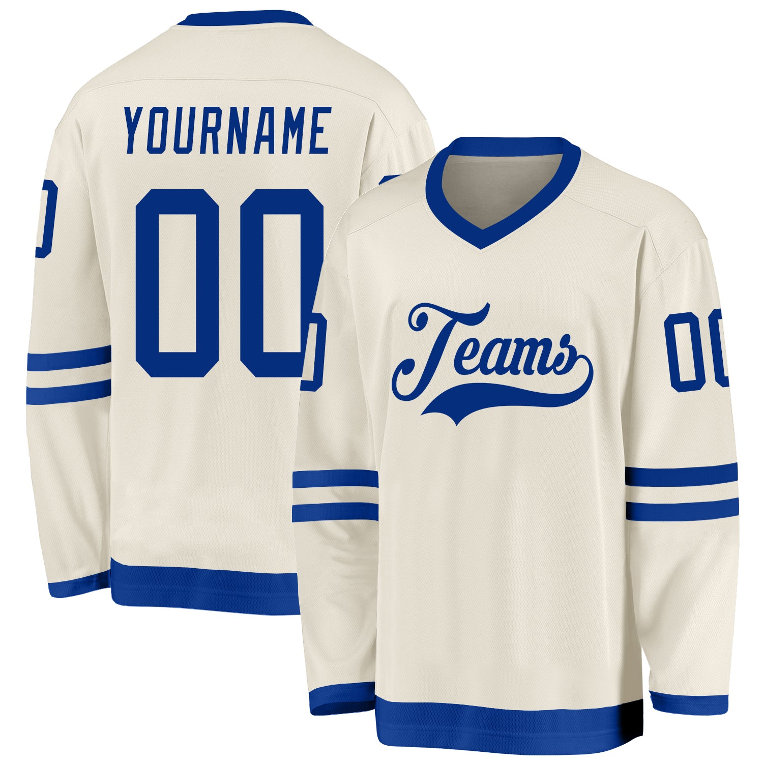 Custom Name and Number Personalized Hockey Jersey - Cream Royal Team Jersey Personalized Cream Royal Hockey Jersey Team Custom