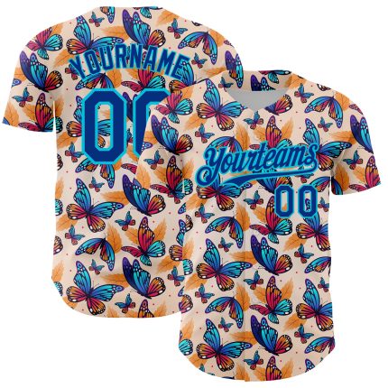 Custom Animal Butterfly Baseball Jersey - Personalized 3D Pattern Cream Royal-Lakes Blue with Team Name and Number Personalized