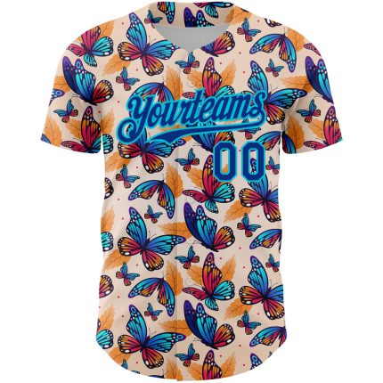 Custom Animal Butterfly Baseball Jersey - Personalized 3D Pattern Cream Royal-Lakes Blue with Team Name and Number Personalized