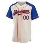 Custom Name and Number Personalized Royal-Orange Baseball Jersey - Authentic Cream Raglan Sleeves Team Apparel Personalized