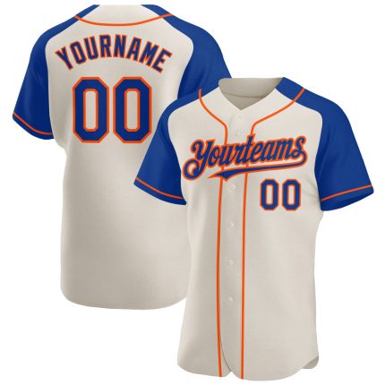 Custom Name and Number Personalized Royal-Orange Baseball Jersey - Authentic Cream Raglan Sleeves Team Apparel Personalized
