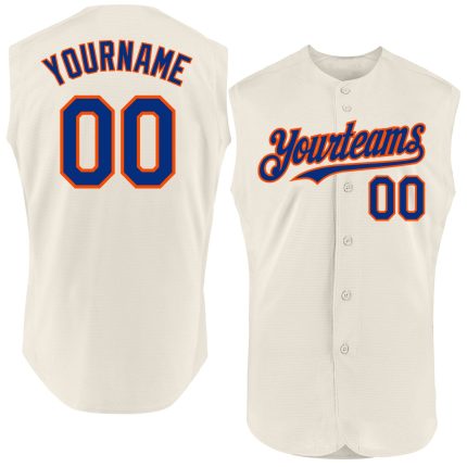 Personalized Authentic Sleeveless Baseball Jersey in Cream and Royal Orange Personalized Cream Royal-Orange Authentic Sleeveless