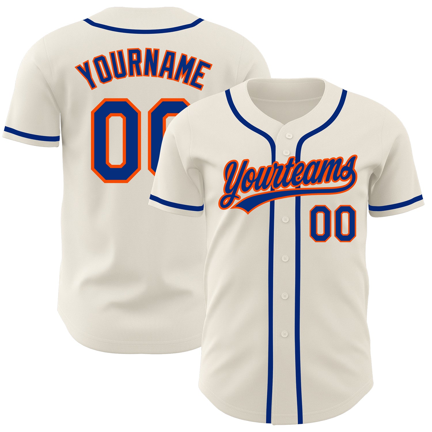 Personalized Royal-Orange Baseball Jersey - Custom Cream Style, Size 2 Personalized Cream Royal-Orange Baseball Jersey 2
