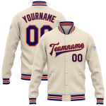 Custom Cream Royal-Orange Varsity Bomber Jacket Full-Snap Letterman Style Personalized Cream Royal-Orange Bomber Full-Snap
