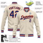 Custom Cream Royal-Orange Varsity Bomber Jacket Full-Snap Letterman Style Personalized Cream Royal-Orange Bomber Full-Snap