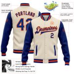 Personalized Royal-Orange Bomber Varsity Letterman Two Tone Jacket Full-Snap Personalized Cream Royal-Orange Bomber Full-Snap