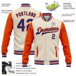 Personalized Two-Tone Varsity Letterman Jacket in Cream and Royal Orange - Full Snap Bomber 2 Personalized Cream Royal-Orange