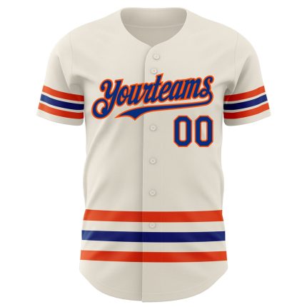 Personalized Royal-Orange Baseball Jersey - Custom Cream Team Apparel Personalized Cream Royal-Orange Line Baseball Jersey