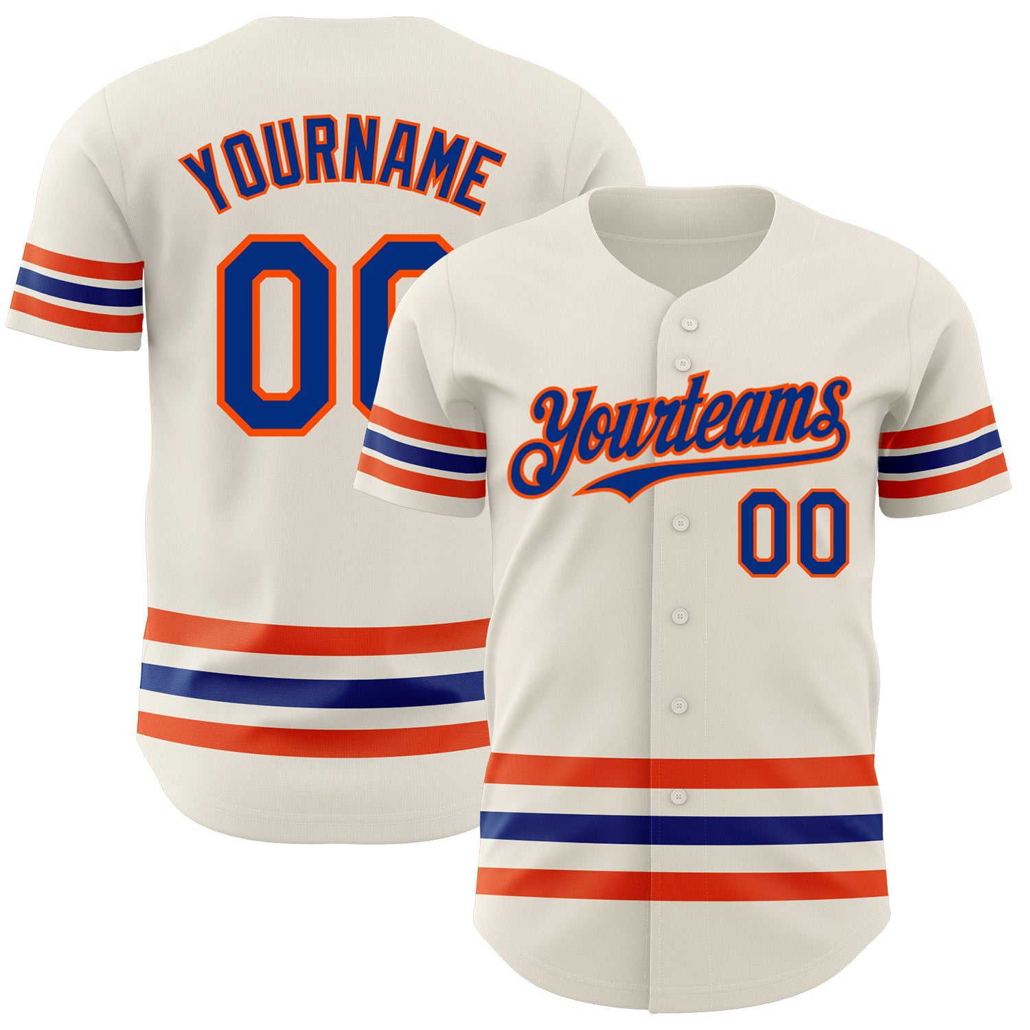 Personalized Royal-Orange Baseball Jersey - Custom Cream Team Apparel Personalized Cream Royal-Orange Line Baseball Jersey