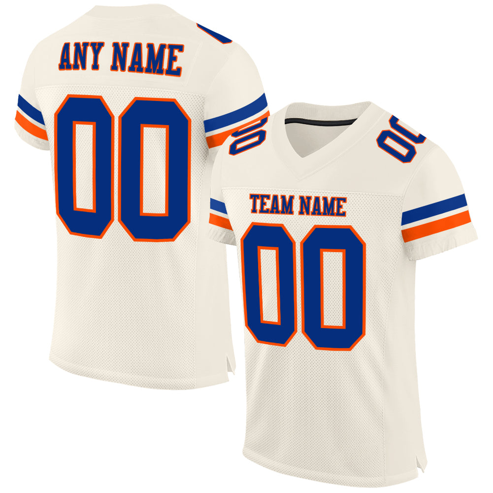 Custom Name and Number Football Jersey - Personalized Royal-Orange Mesh Authentic Team Jersey Personalized Cream Royal-Orange