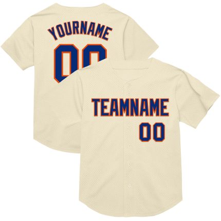 Personalized Royal-Orange Mesh Baseball Jersey for Men and Women, Throwback Style Personalized Cream Royal-Orange Mesh Throwback