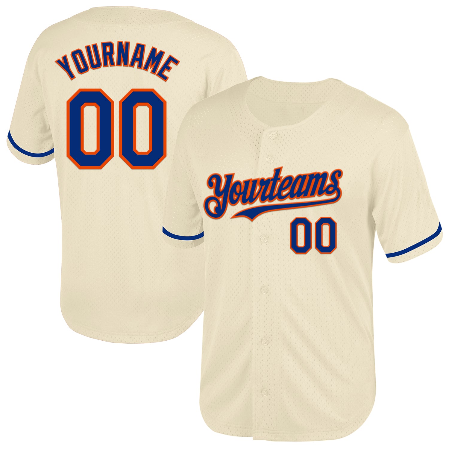 Personalized Royal-Orange Mesh Throwback Baseball Jersey - Custom Cream Jersey Personalized Cream Royal-Orange Mesh Throwback