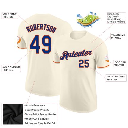 Personalized Royal-Orange Performance T-Shirt for Men and Women, Soft Cream Fabric Personalized Cream Royal-Orange Performance