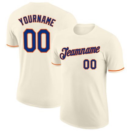 Custom Team Performance T-Shirt with Personalized Name and Number - Cream Royal-Orange Personalized Cream Royal-Orange Performance