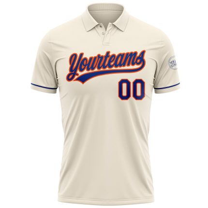 Personalized Royal-Orange Performance Golf Polo Shirt - Cream Personalized Cream Royal-Orange Performance Vapor Golf Polo