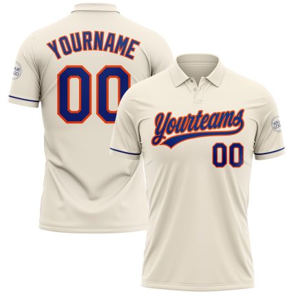 Personalized Royal-Orange Performance Golf Polo Shirt - Cream Personalized Cream Royal-Orange Performance Vapor Golf Polo