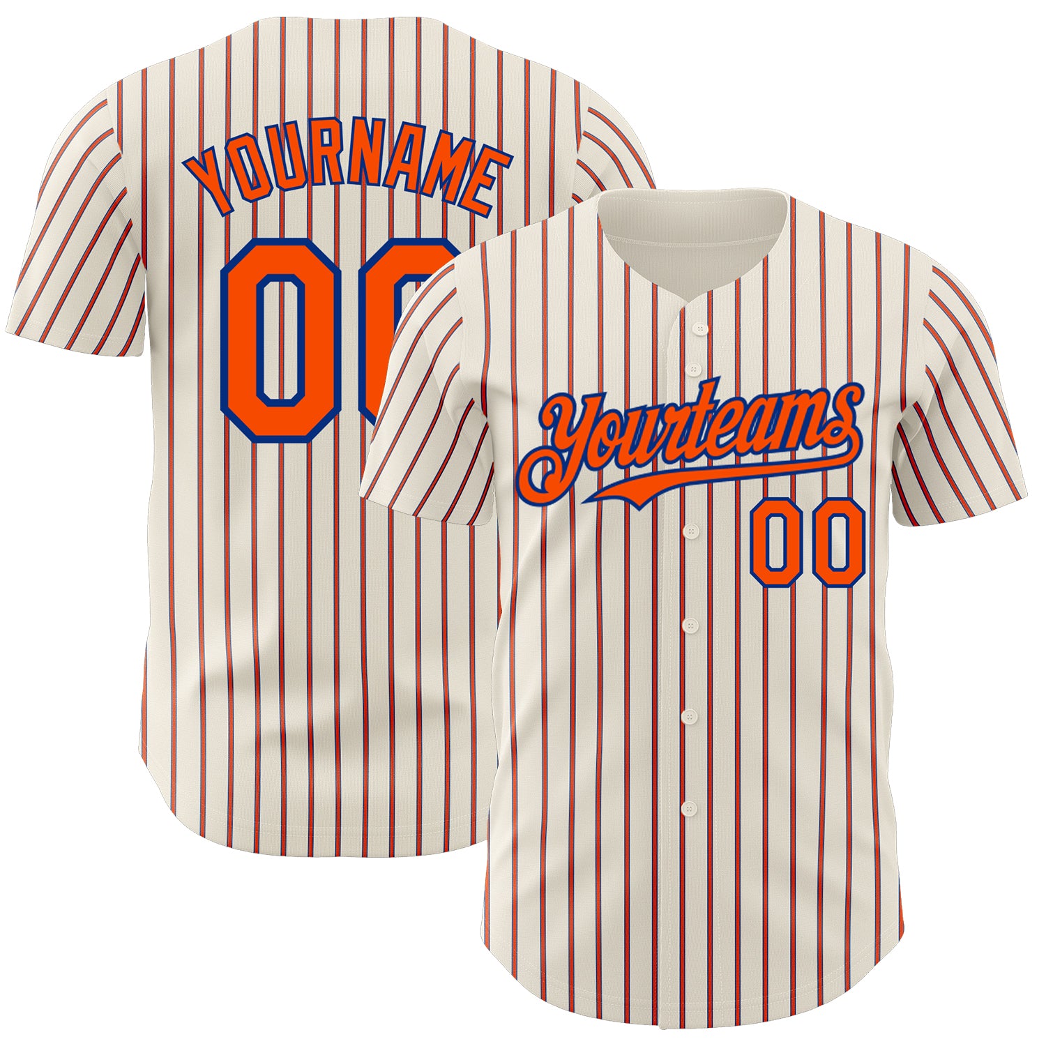 Custom Orange-Royal Baseball Jersey with Personalized Name and Number - Cream Royal Orange Pinstripe Design Personalized