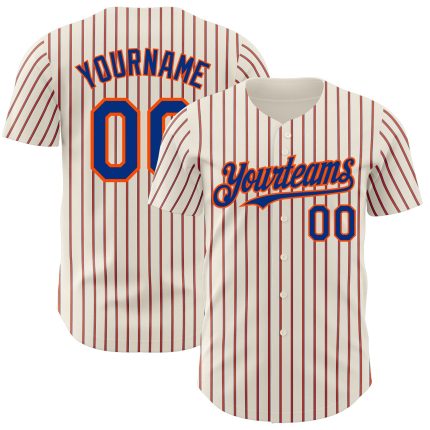Custom Name and Number Authentic Baseball Jersey - Personalized Royal Orange Pinstripe Cream Design Personalized Cream (Royal