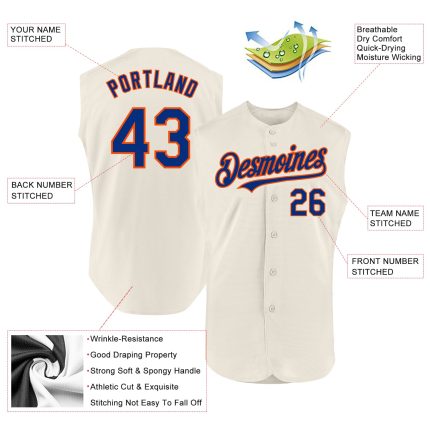 Personalized Royal-Orange Baseball Jersey Sleeveless for Men and Women - Custom Cream Design Personalized Cream Royal-Orange