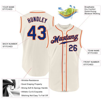 Personalized Sleeveless Baseball Jersey in Cream and Royal Orange Personalized Cream Royal-Orange Sleeveless Baseball Jersey
