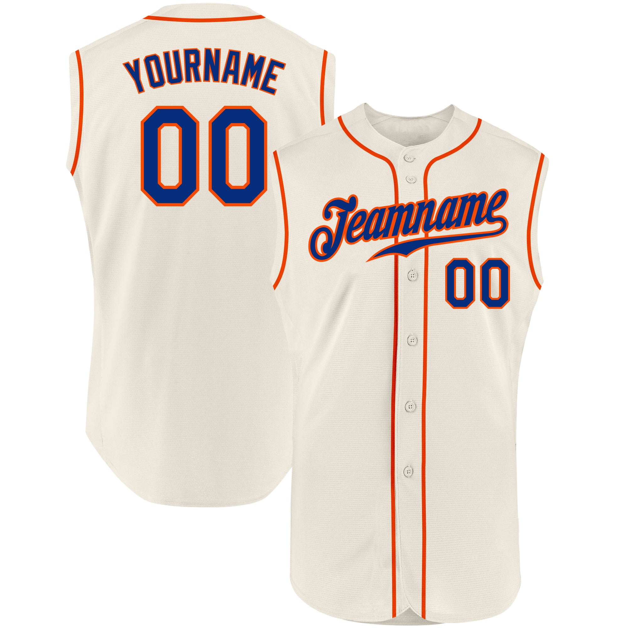 Personalized Sleeveless Baseball Jersey in Cream and Royal Orange Personalized Cream Royal-Orange Sleeveless Baseball Jersey